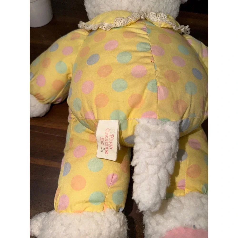 Vintage Plush Creations Lamb‎ Sheep Yellow Polka Dot Pajamas Slippers 14 Inch